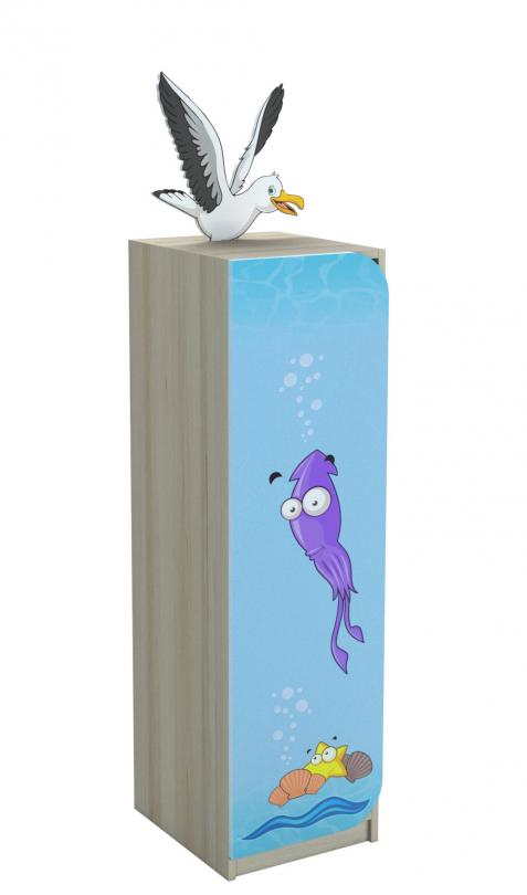 Універсальна відкрита стінка з фотодруком, "Морські пригоди" №9, з накладкою "Політ чайки" та полицями, матеріал корпусу- ЛДСП, АЛМАНТ,360х400х1400 мм (1745 мм)